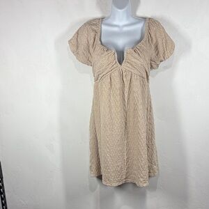 Urban Romantics Beige Textured Short Sleeve Dress size medium